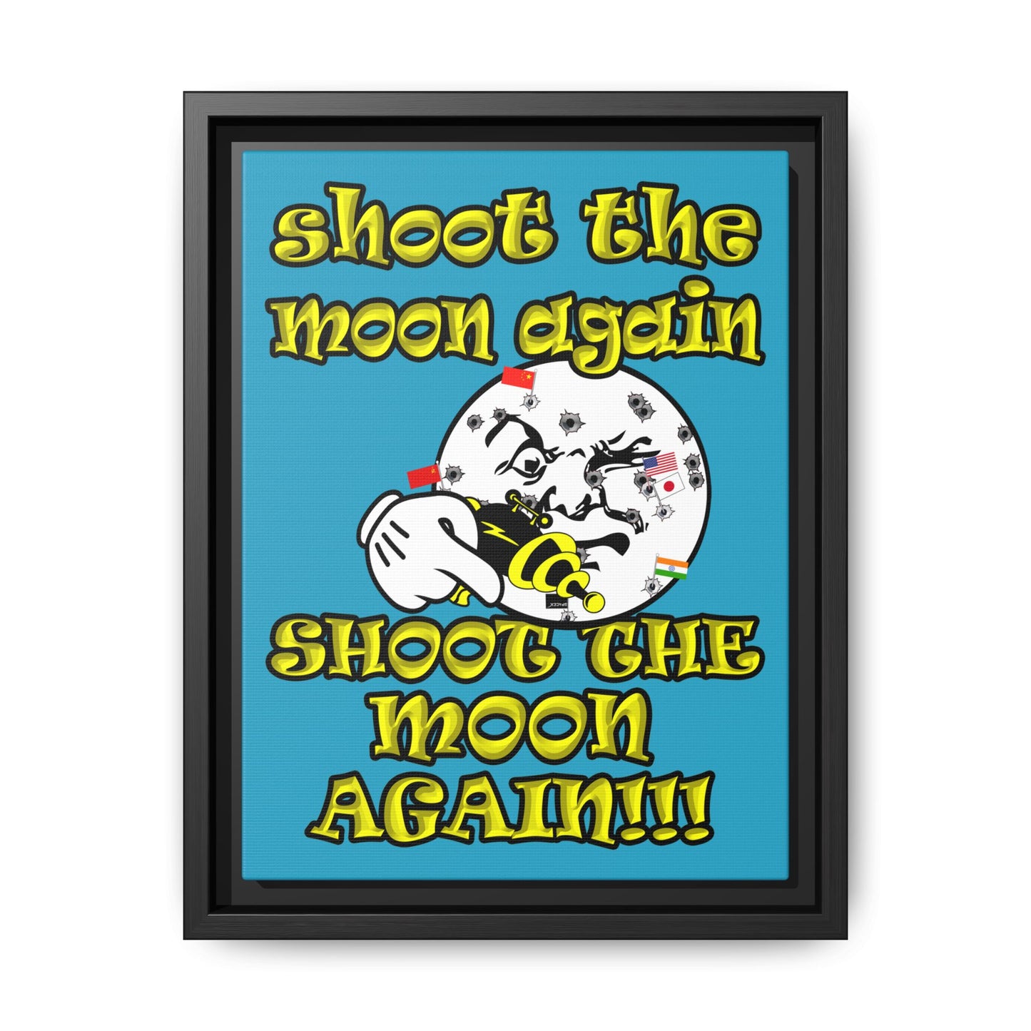 shoot the moon again - framed canvas art (turquoise)