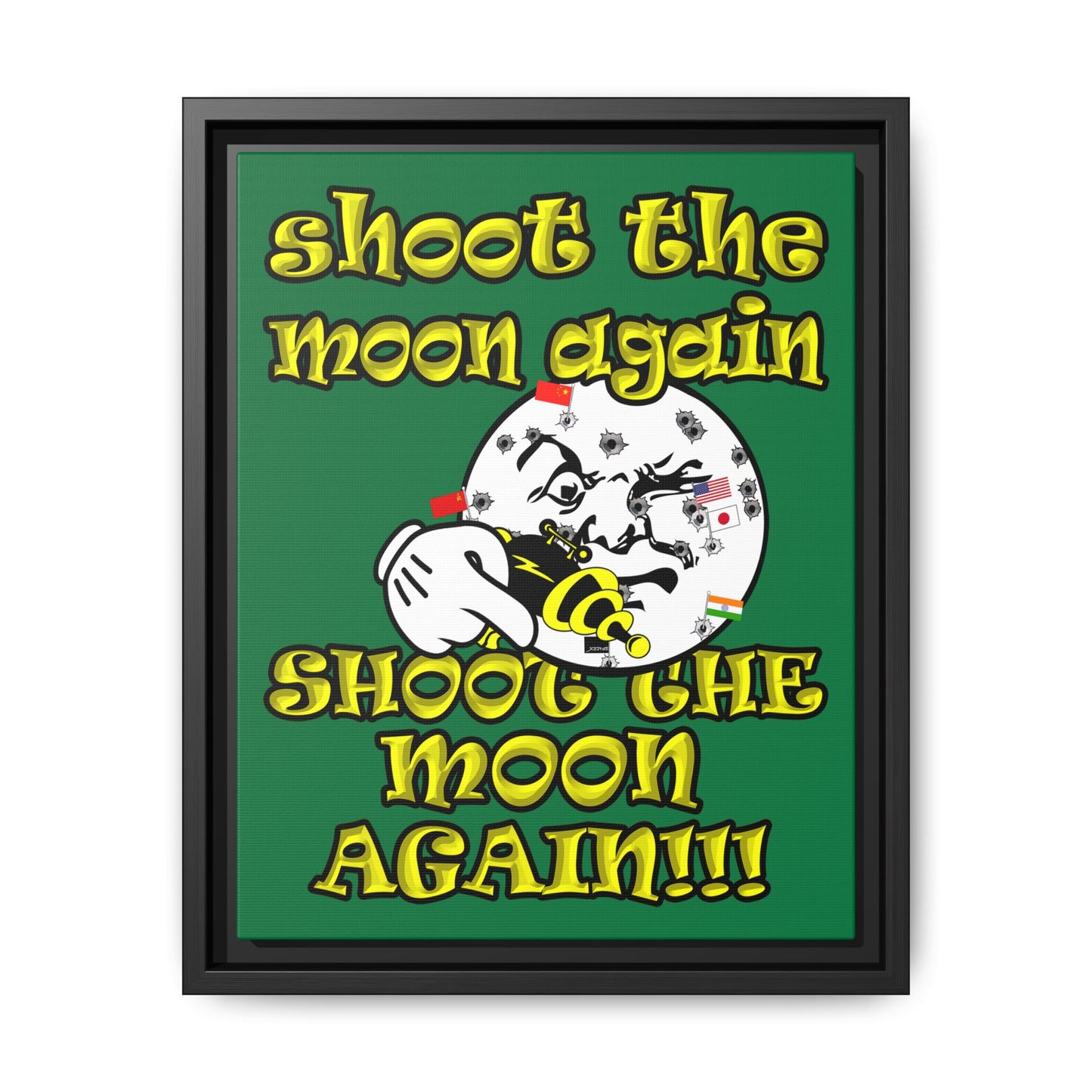 shoot the moon again - framed canvas art (dark green)