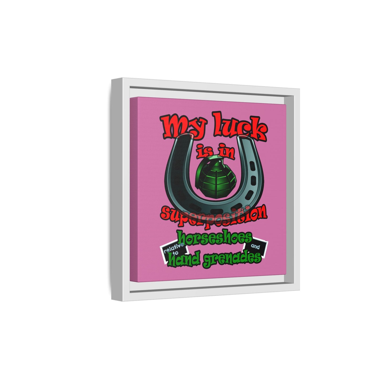 my luck - framed canvas art (light pink)