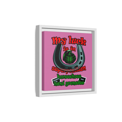 my luck - framed canvas art (light pink)