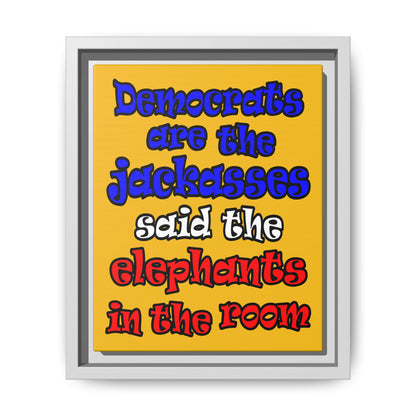 donkeys and elephants - framed canvas art (yellow)