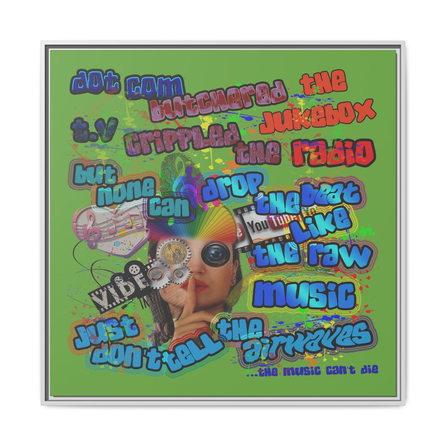 drop the beat - framed canvas art (green)