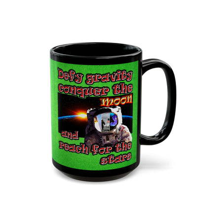 defy conquer reach - Black Mug (green turf)