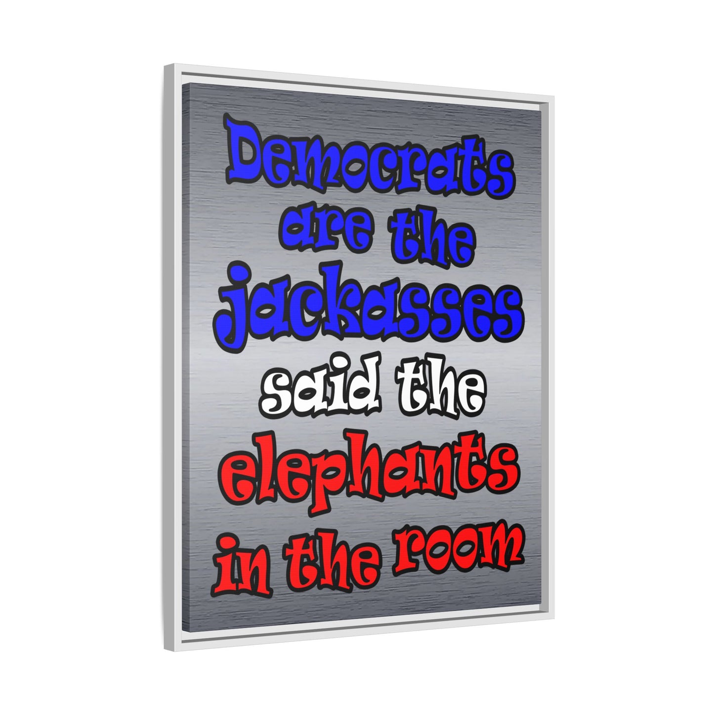donkeys and elephants - framed canvas art (brushed nickel)