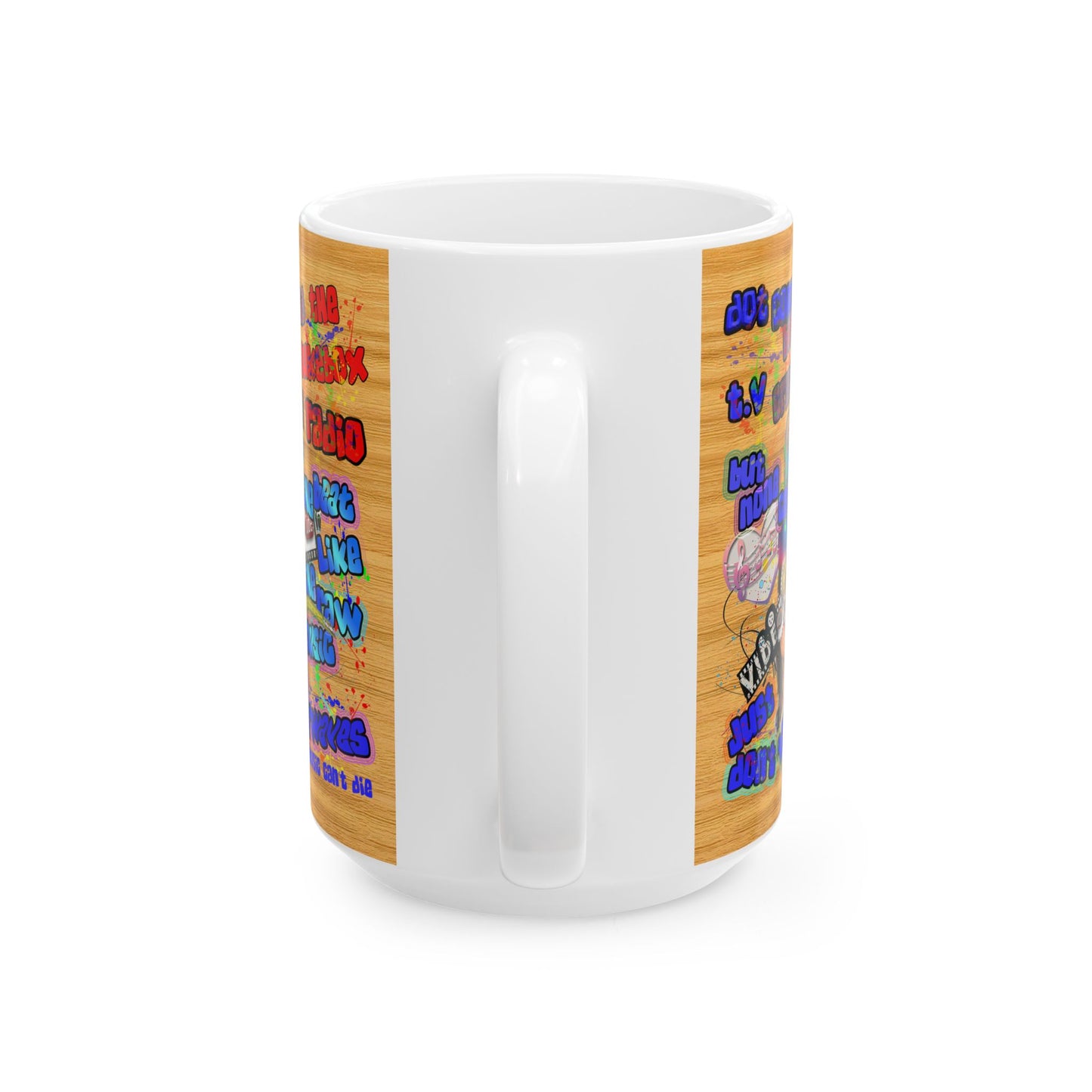 drop the beat - White Mug (butterscotch wood finish)