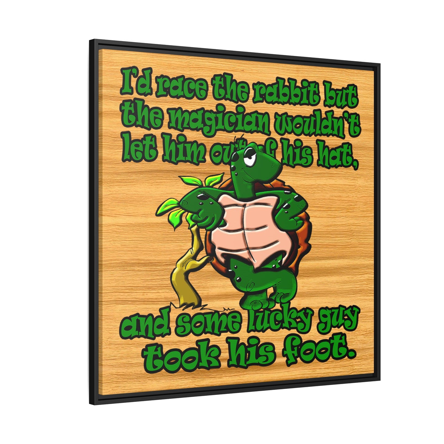turtle race - framed canvas art (butterscotch wood finish)
