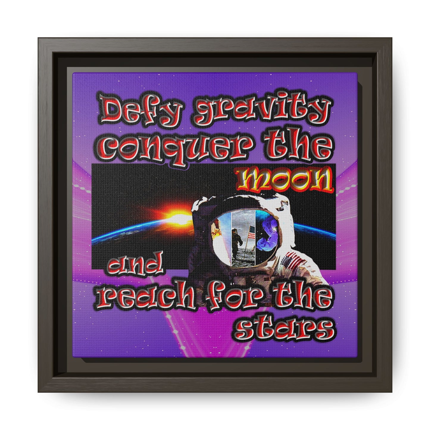 defy conquer reach - framed canvas art (purple-pink wave)
