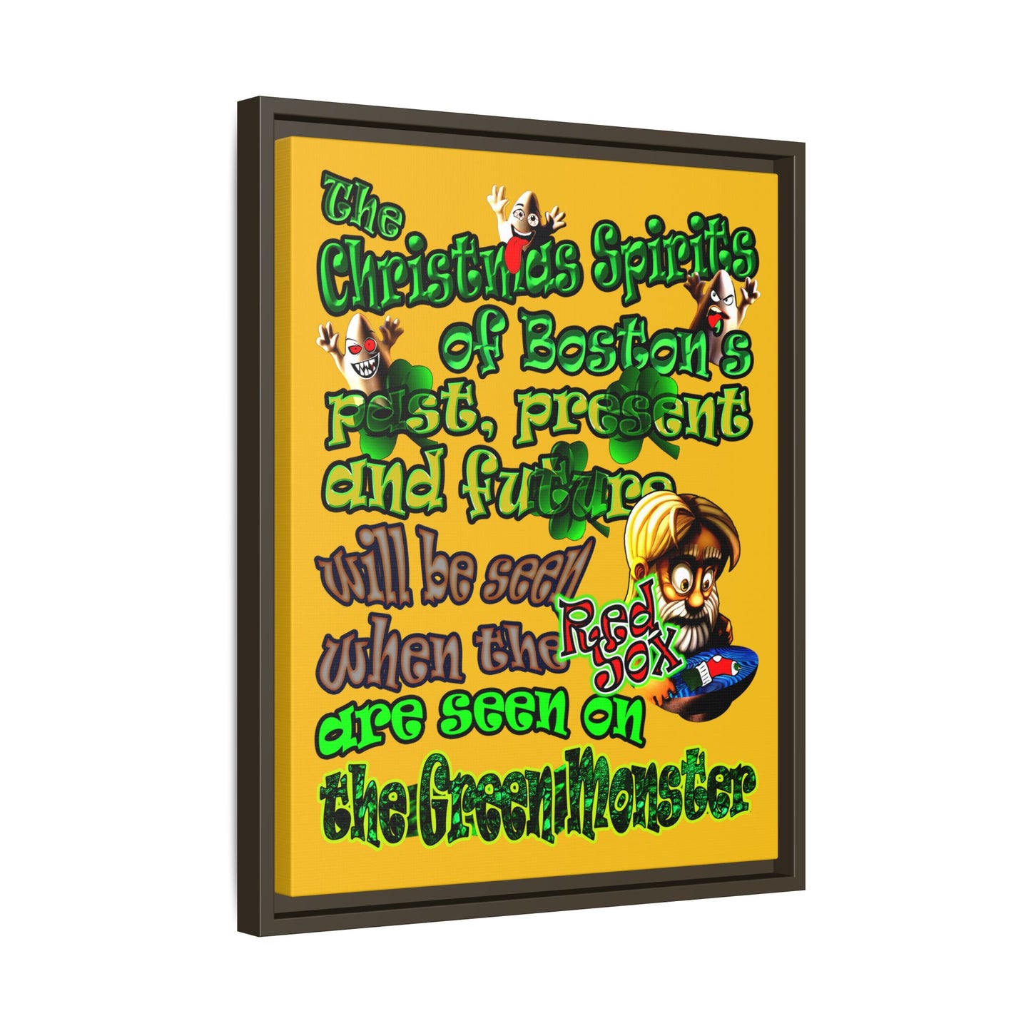 christmas spirits of boston - framed canvas art (yellow)