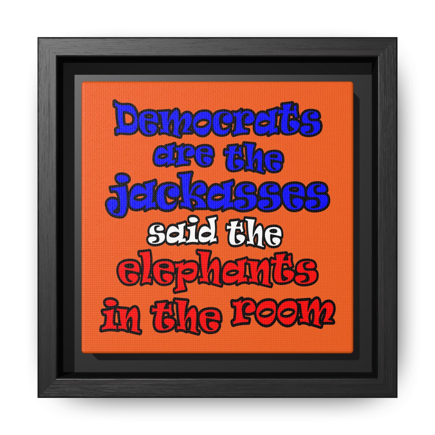 donkeys and elephants - framed canvas art (orange)