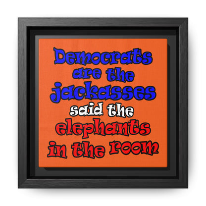 donkeys and elephants - framed canvas art (orange)