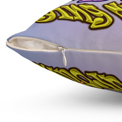 the bum's shit - Spun Polyester Square Pillow - (light blue-pink wave)