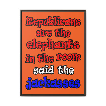 donkeys and elephants - framed canvas art (orange)