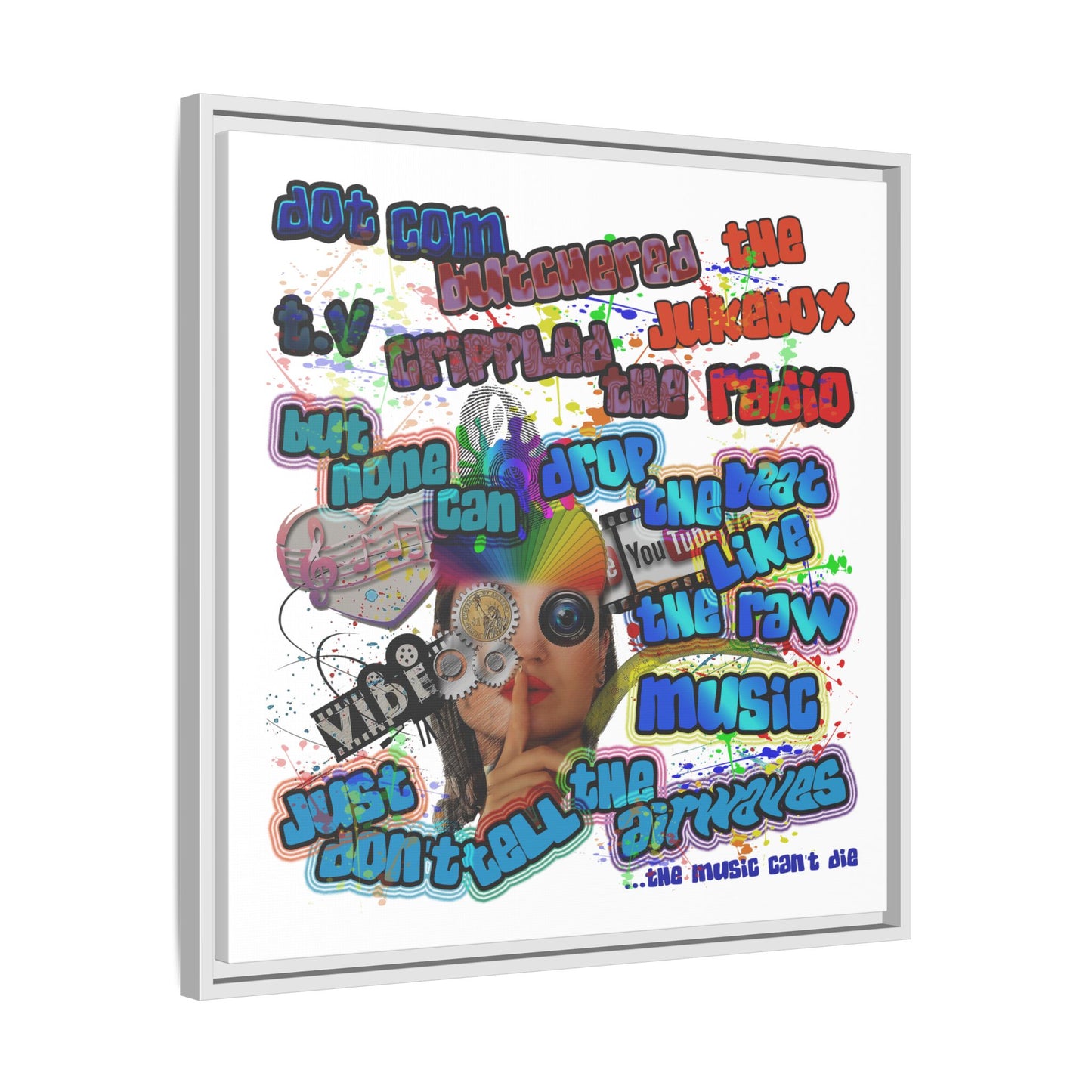 drop the beat - framed canvas art (white)