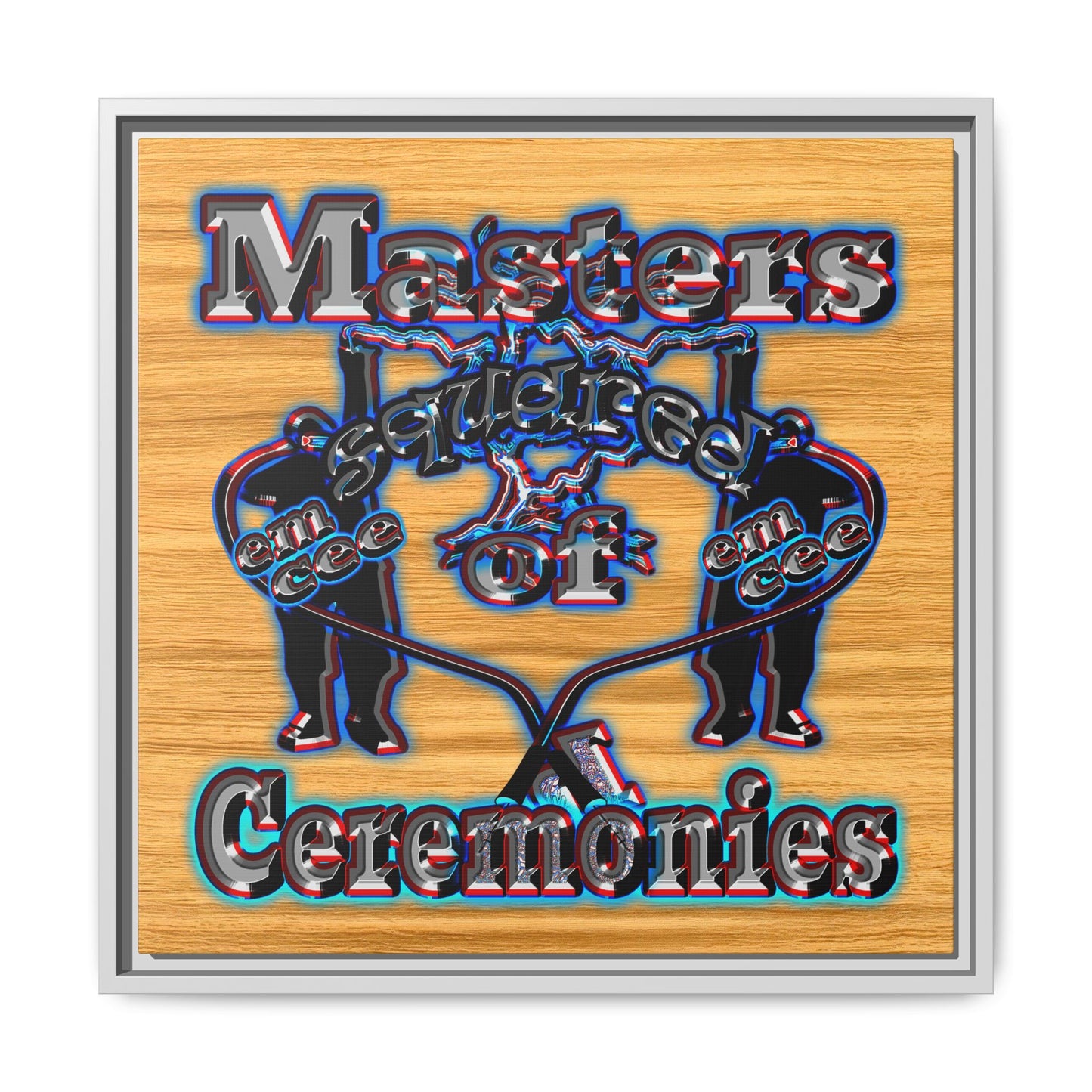 em cee squared - framed canvas art (butterscotch wood finish)