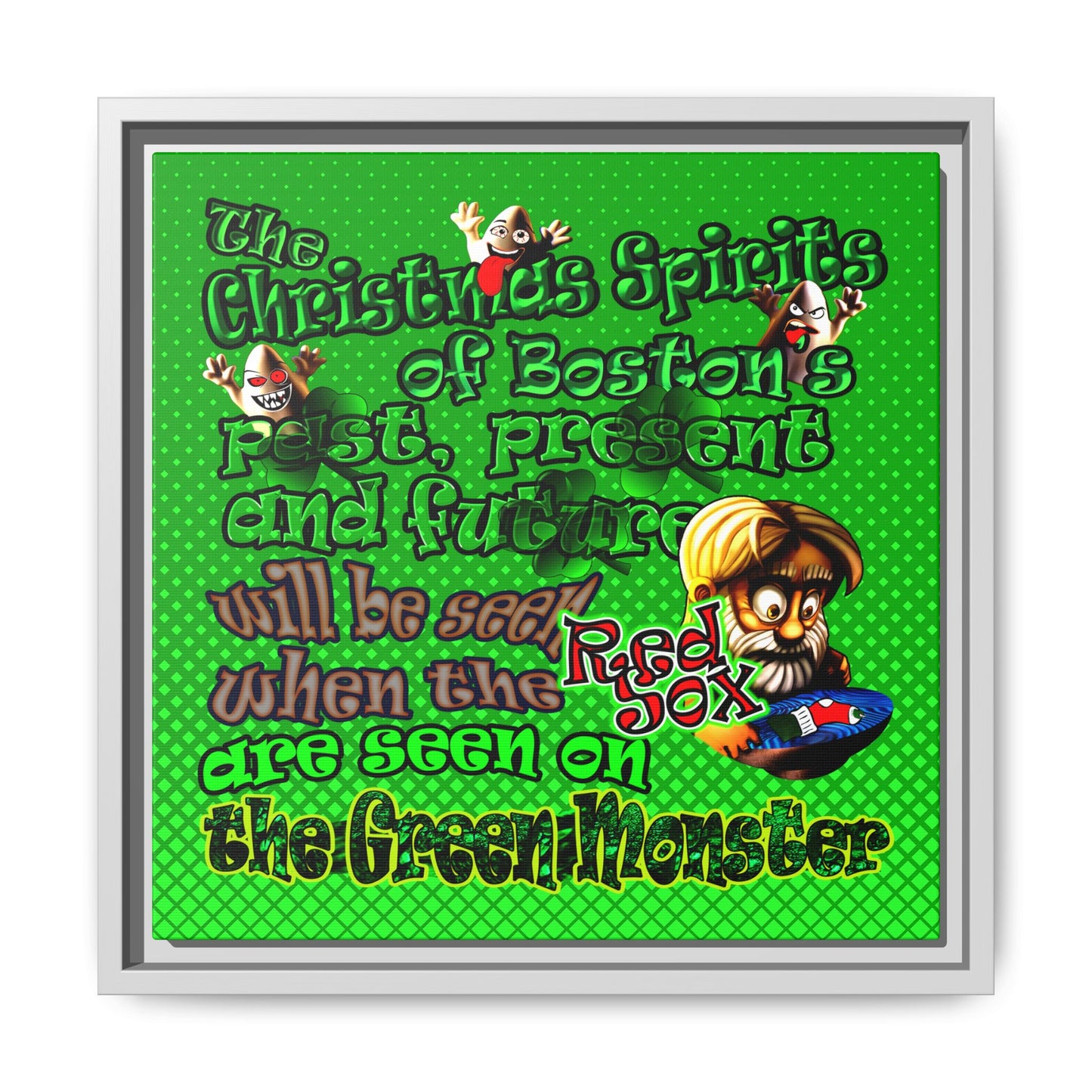christmas spirits of boston - framed canvas art (logo green)