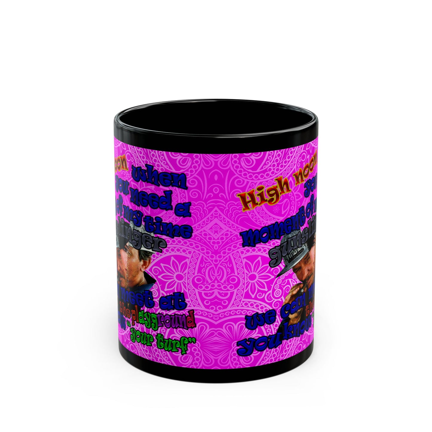 high noon - Black Mug (pink swirl)