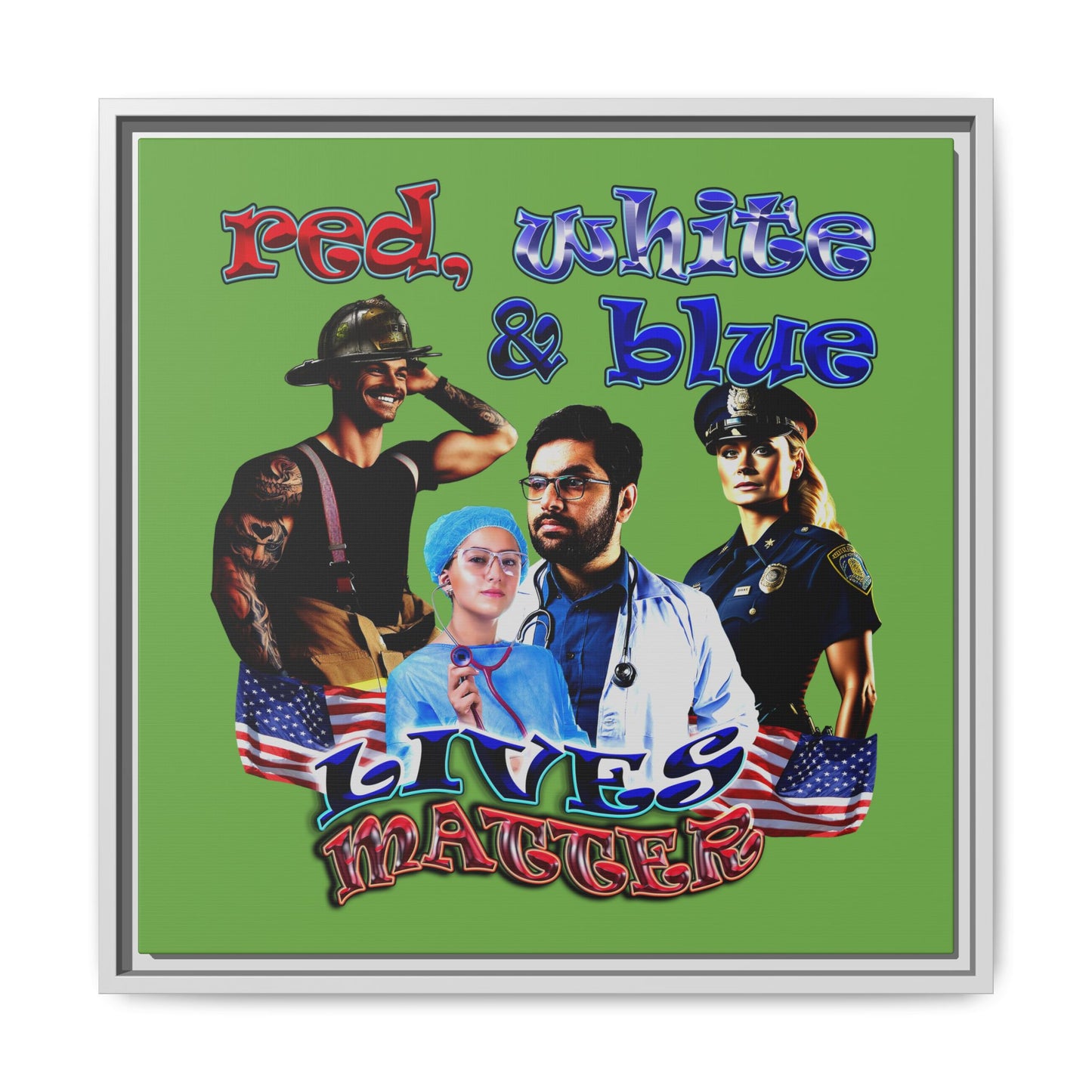 rw&b lives matter - framed canvas art (green)