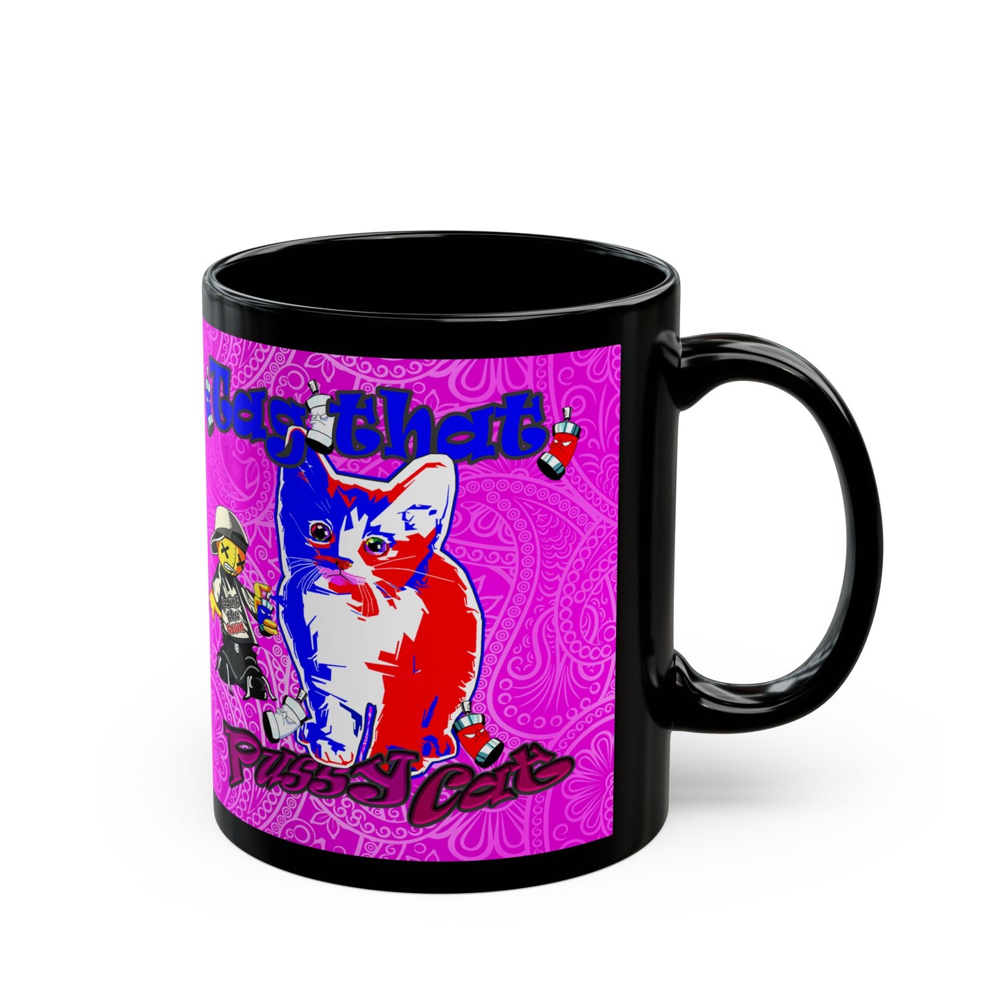 tag that - Black Mug (pink swirl)