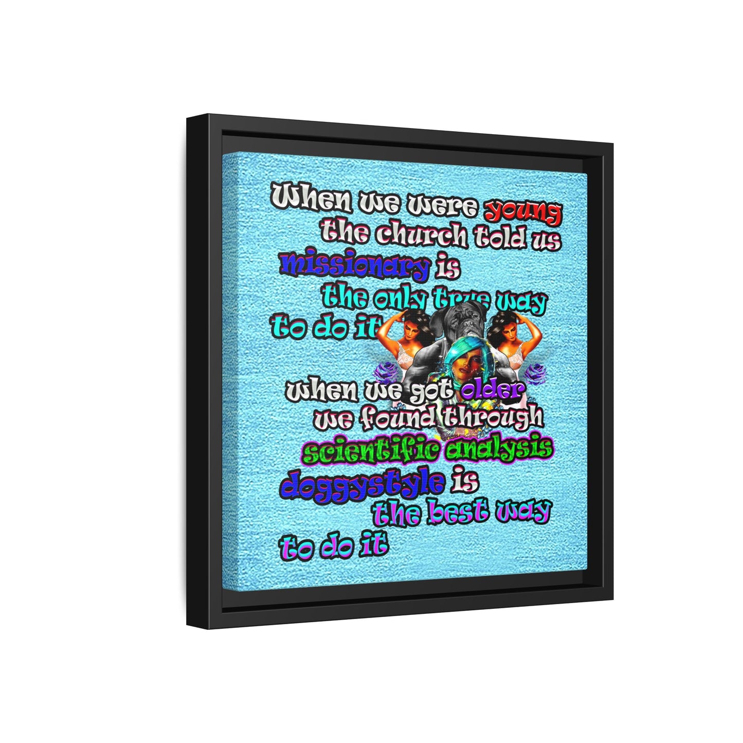 doggystyle - framed canvas art (faded blue)
