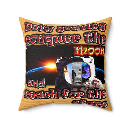 defy conquer reach - Spun Polyester Square Pillow - (butterscotch wood finish)