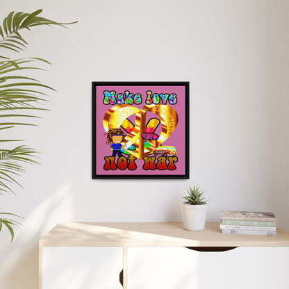 love peace - framed canvas art (light pink)