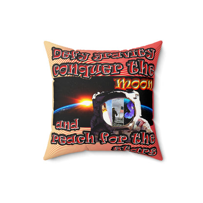 defy conquer reach - Faux Suede Square Pillow - (yellow-orange wave)