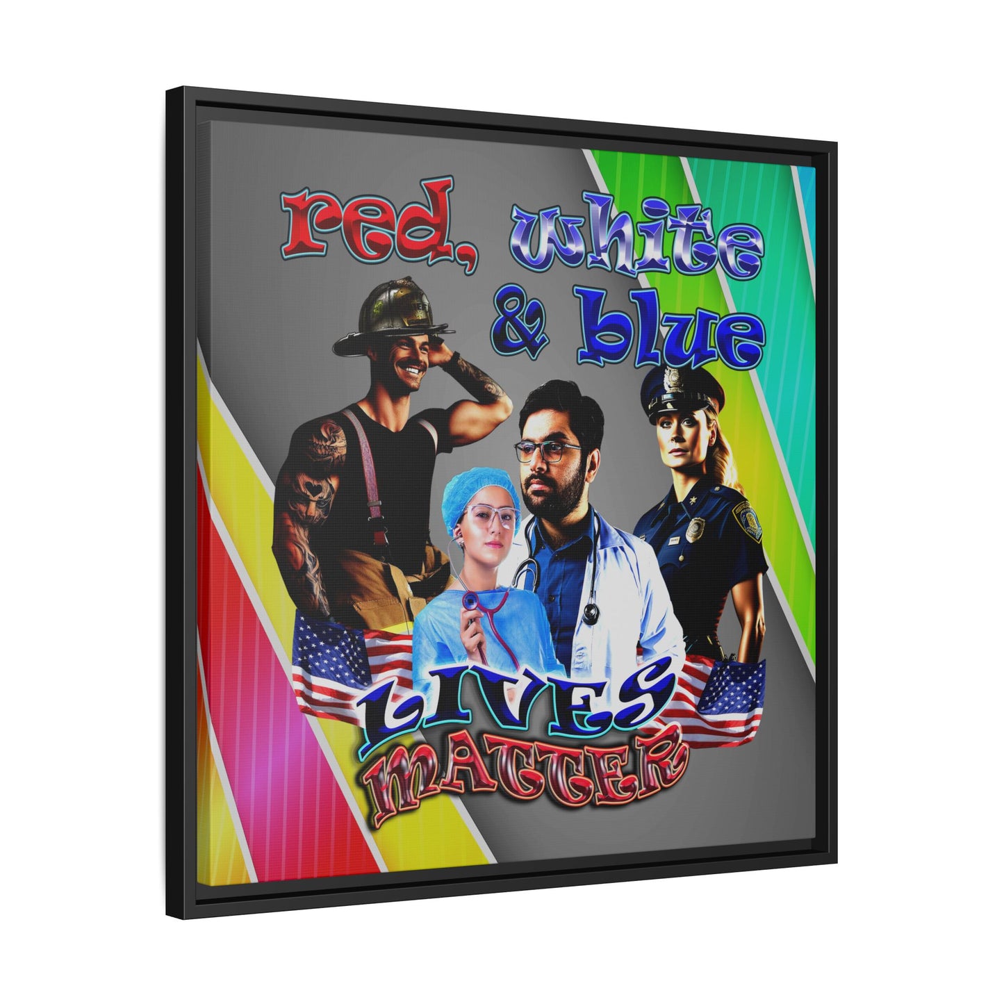 rw&b lives matter - framed canvas art (rainbow split)