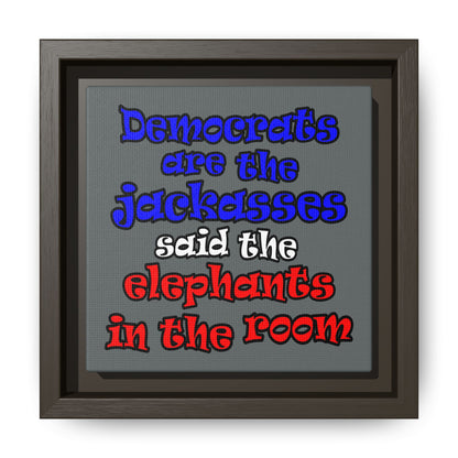 donkeys and elephants - framed canvas art (dark grey)