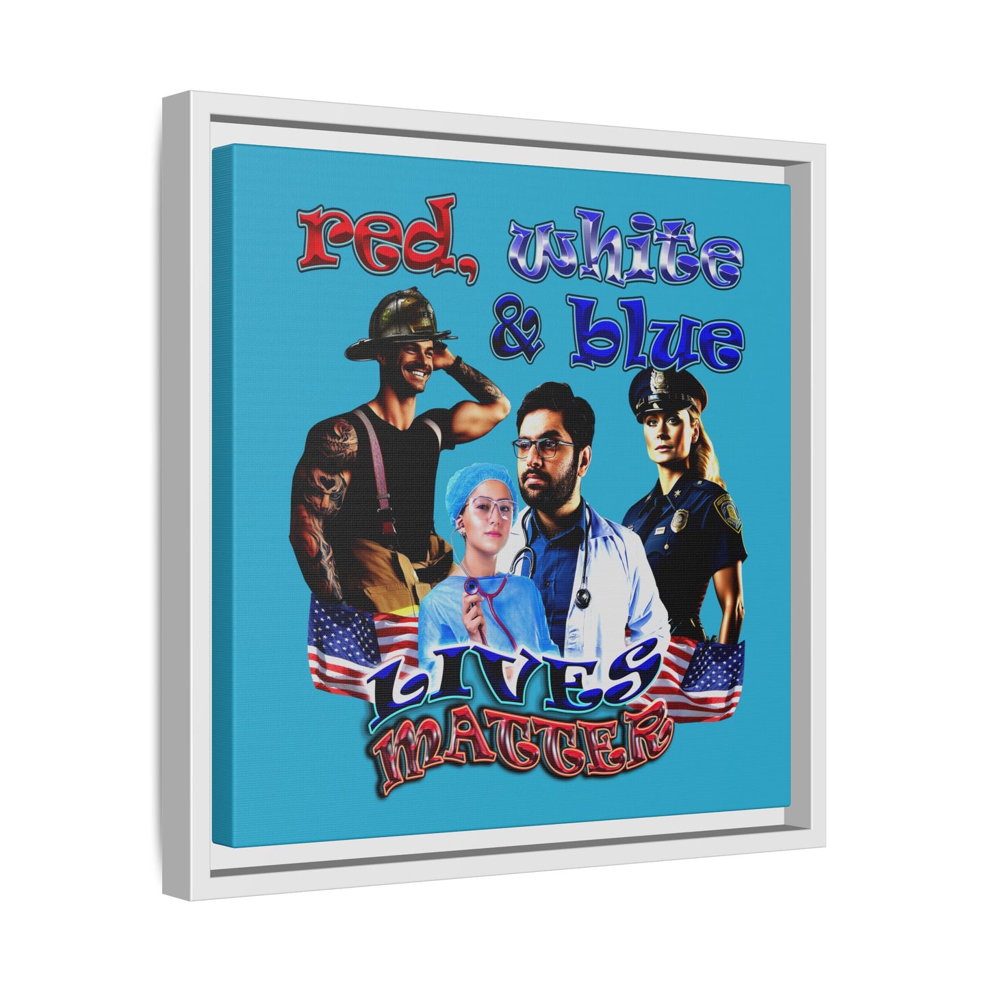 rw&b lives matter - framed canvas art (turquoise)