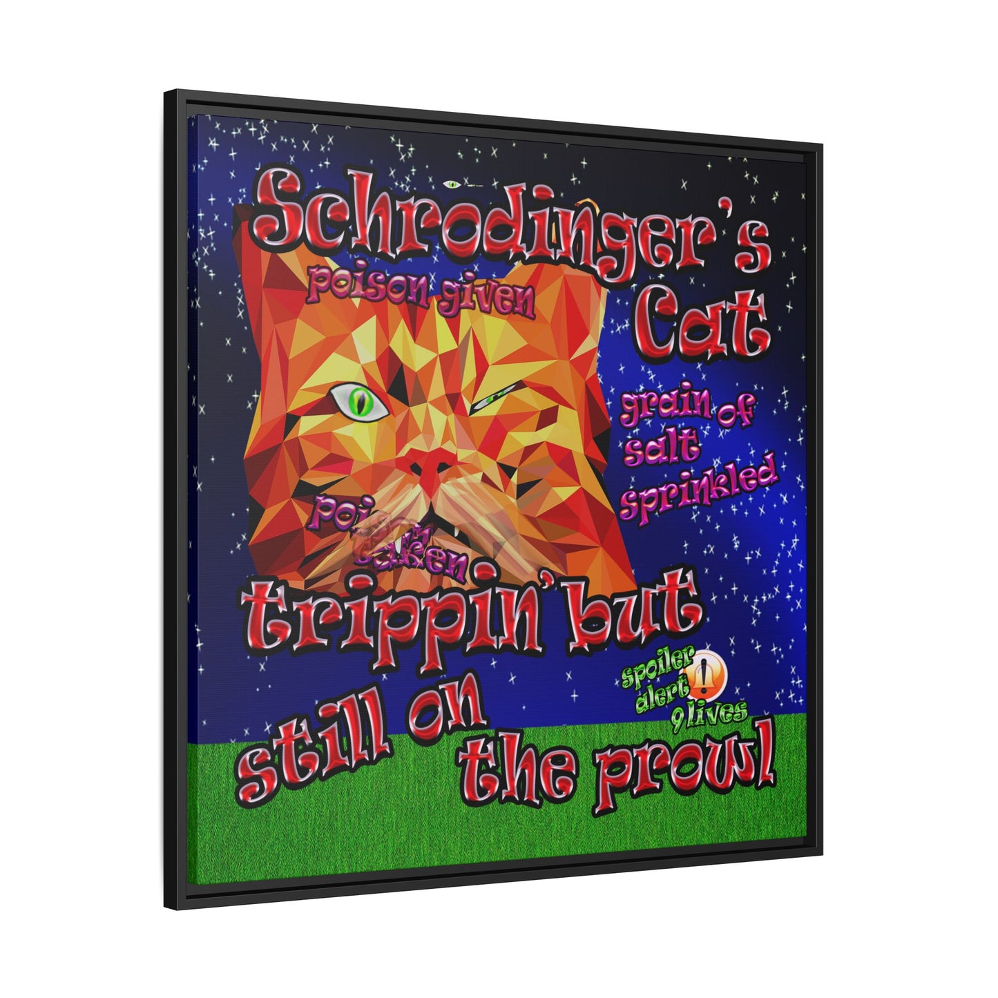 schrodinger's cat - framed canvas art ('snoops' background)