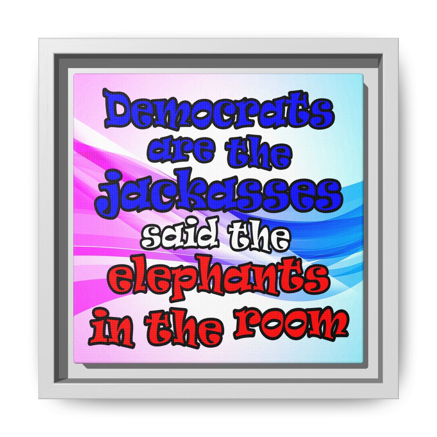 donkeys and elephants - framed canvas art (light blue-pink wave)