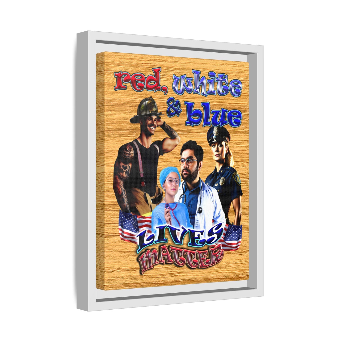rw&b lives matter - framed canvas art (butterscotch wood finish)