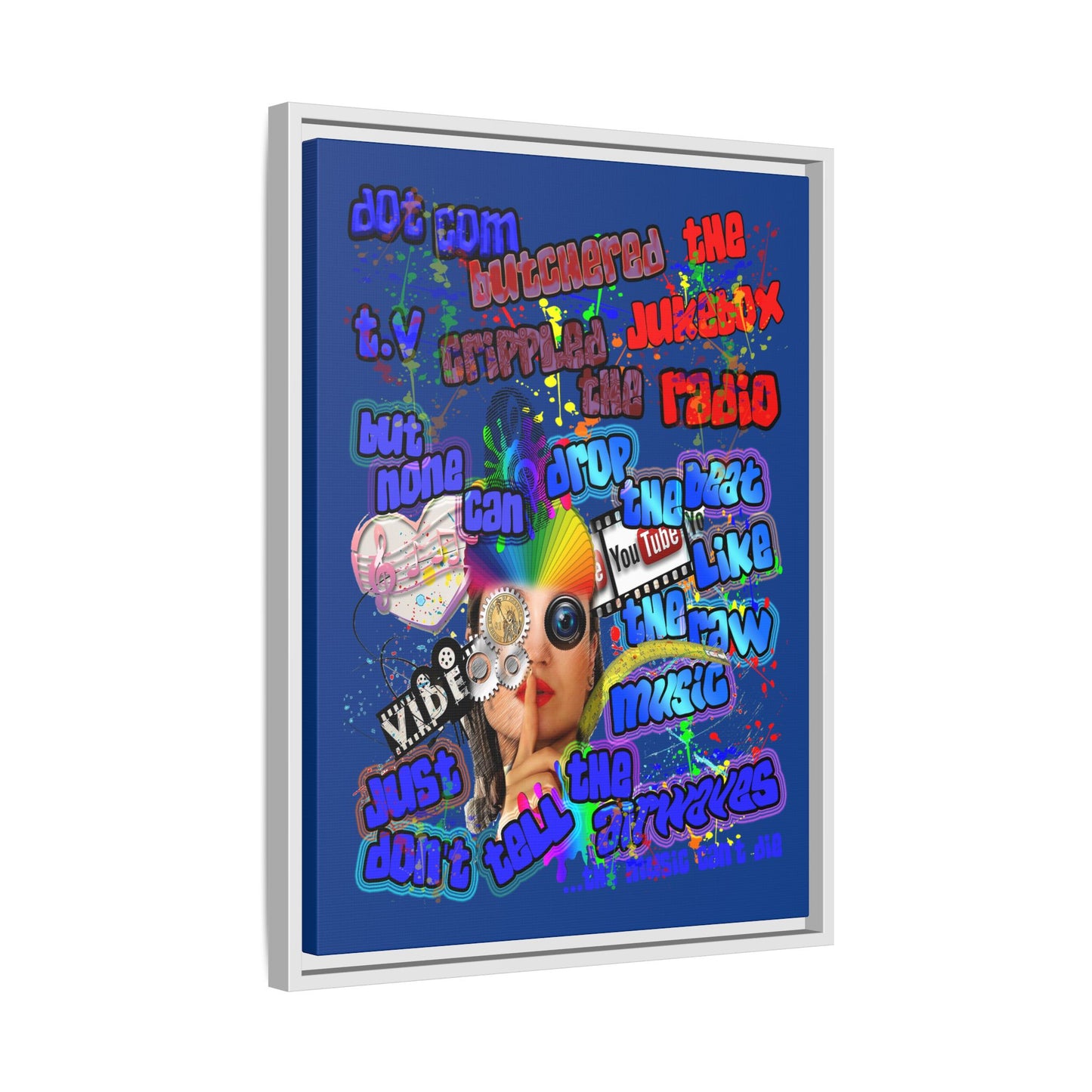 drop the beat - framed canvas art (dark blue)