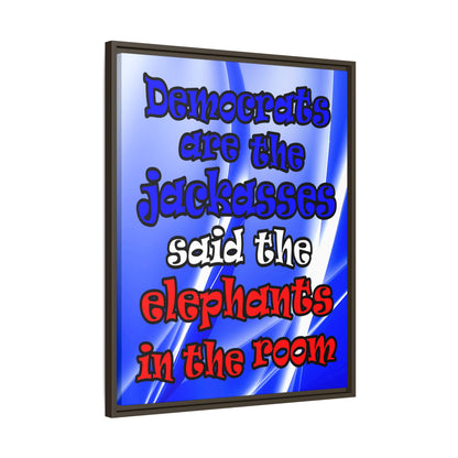 donkeys and elephants - framed canvas art (blue-white wave)