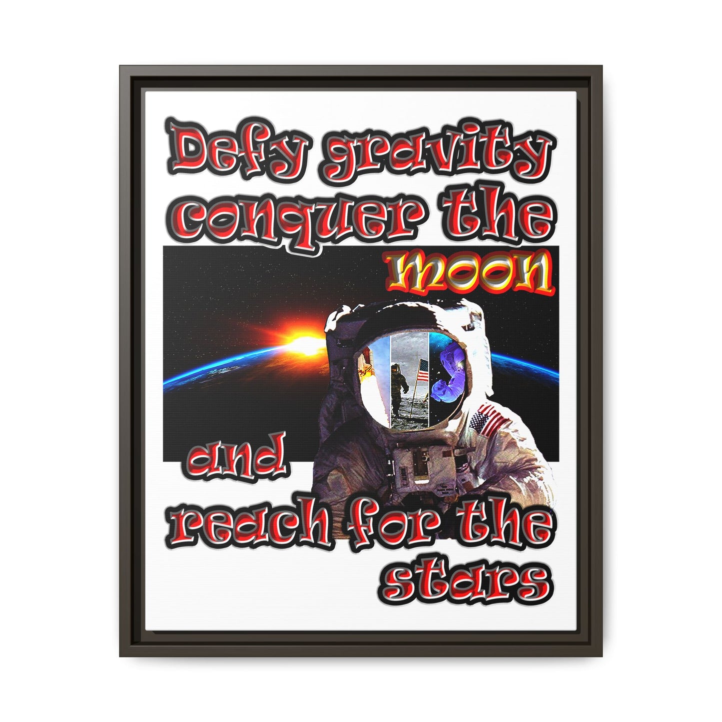 defy conquer reach - framed canvas art (white)