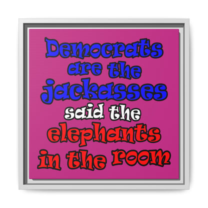 donkeys and elephants - framed canvas art (pink)