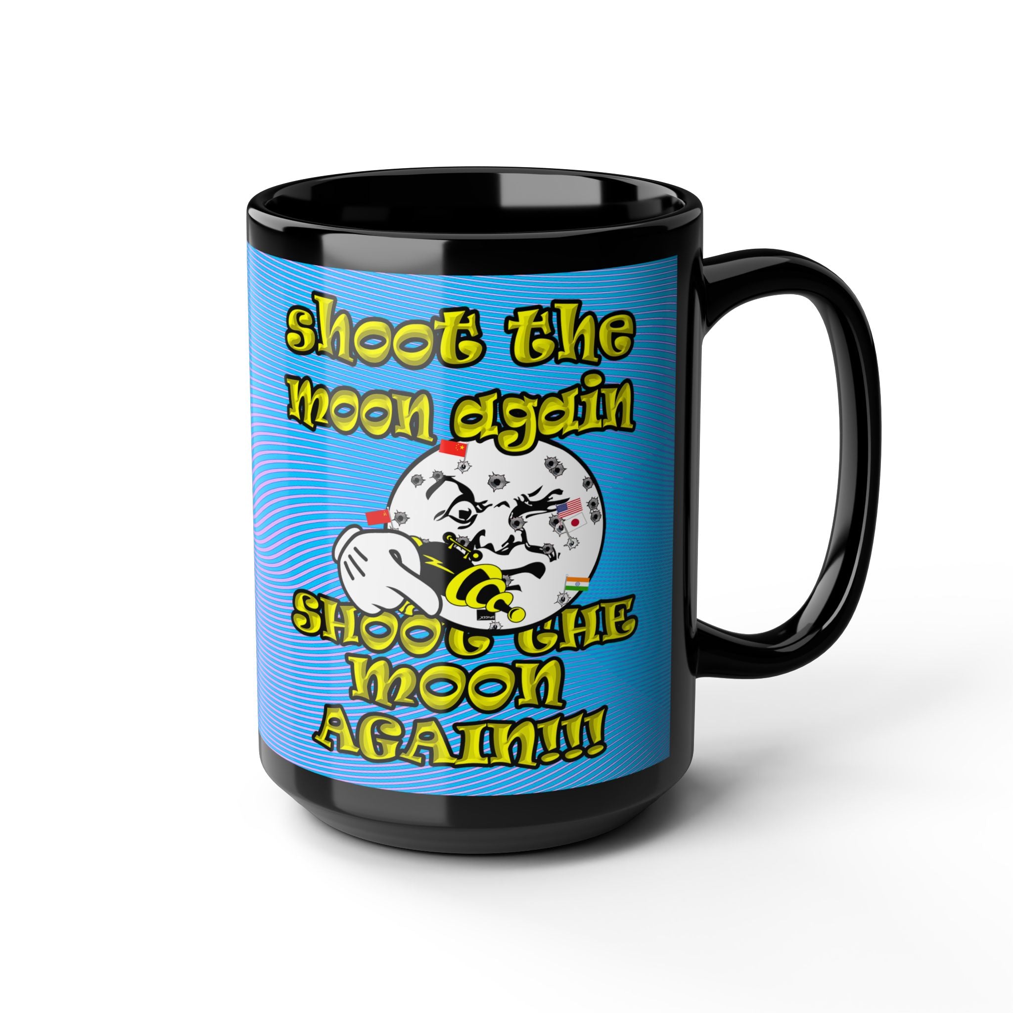 shoot the moon again - Black Mug (light blue-purple wave)