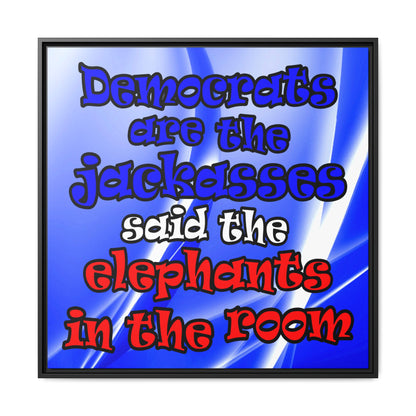 donkeys and elephants - framed canvas art (blue-white wave)