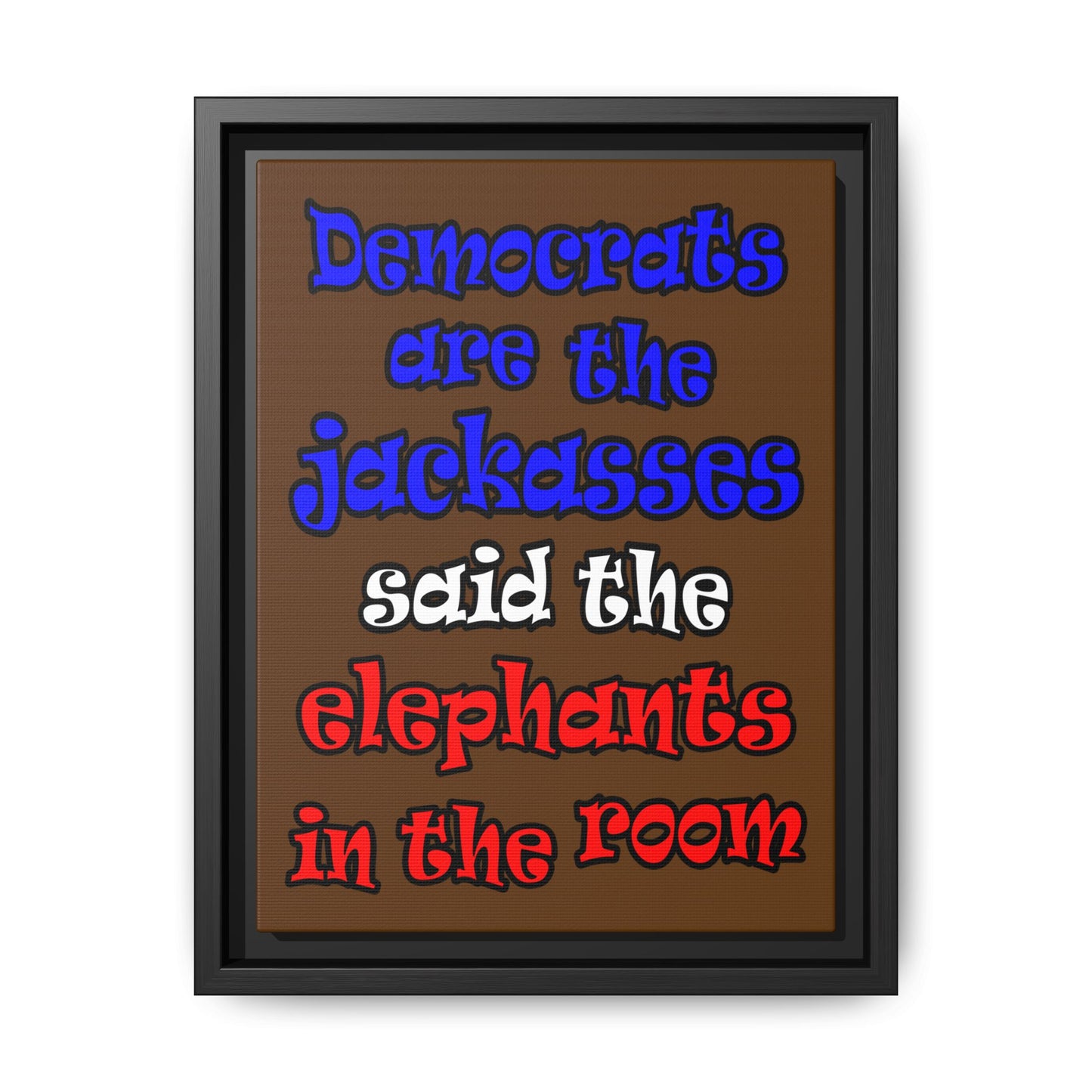 donkeys and elephants - framed canvas art (brown)