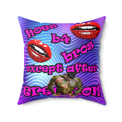 hoes b4 bros - Spun Polyester Square Pillow - (purple wave)
