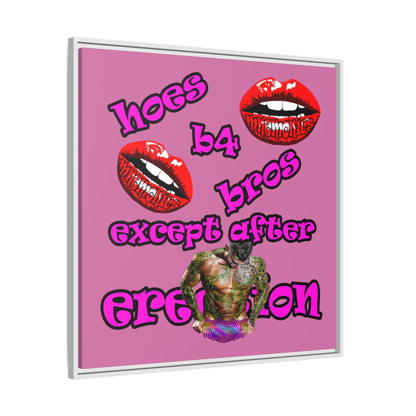 hoes b4 bros - framed canvas art (light pink)