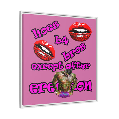 hoes b4 bros - framed canvas art (light pink)