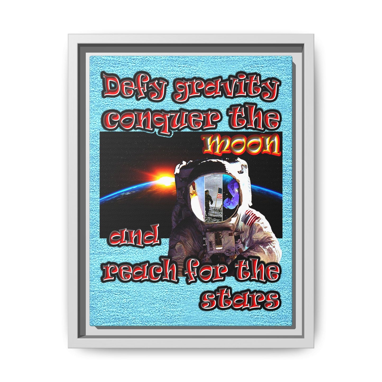 defy conquer reach - framed canvas art (faded blue)