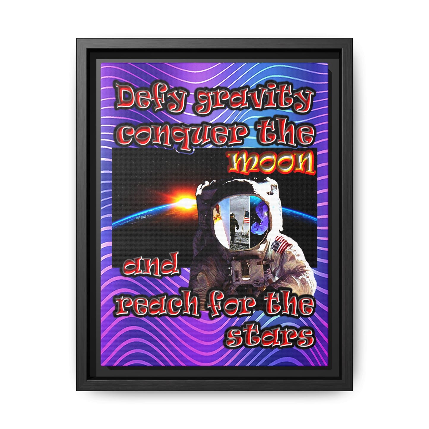defy conquer reach - framed canvas art (purple wave)
