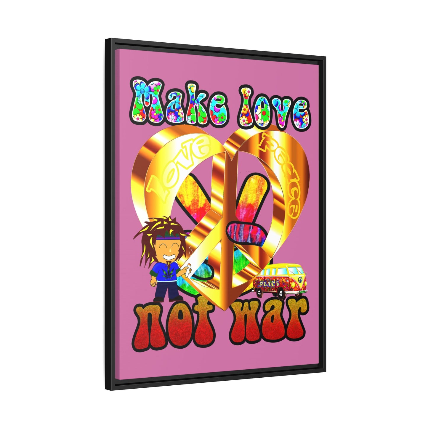love peace - framed canvas art (light pink)