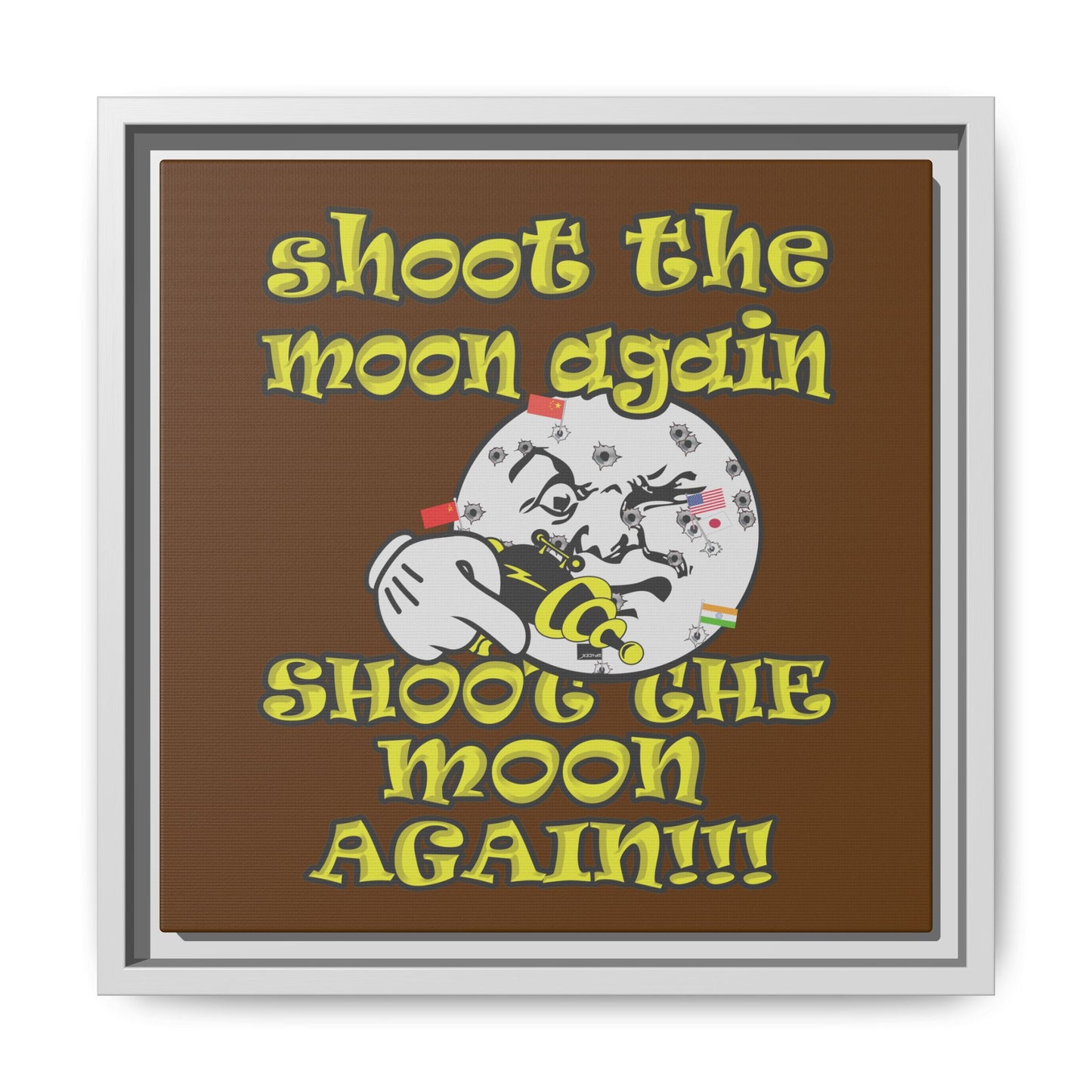 shoot the moon again - framed canvas art (brown)