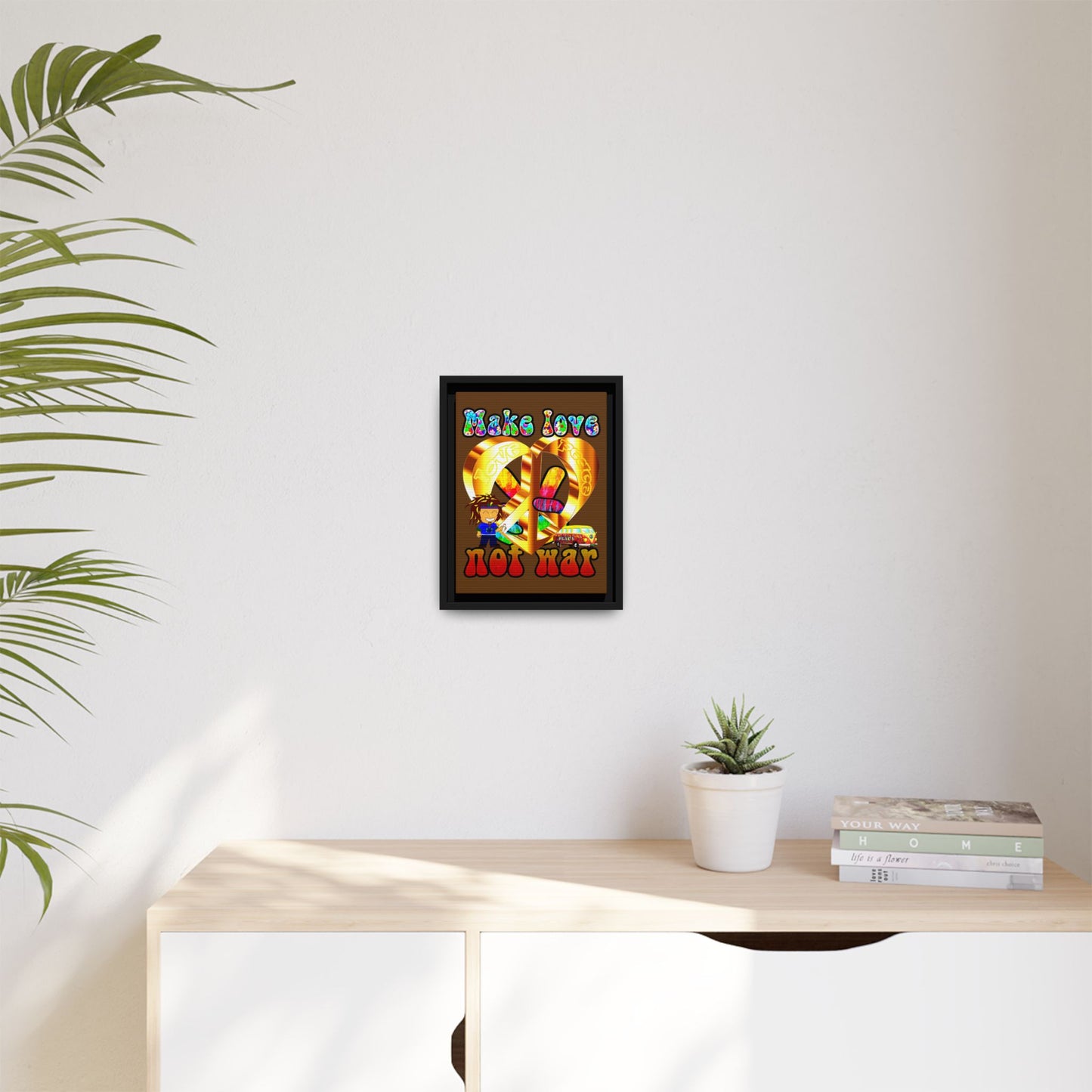 love peace - framed canvas art (brown)