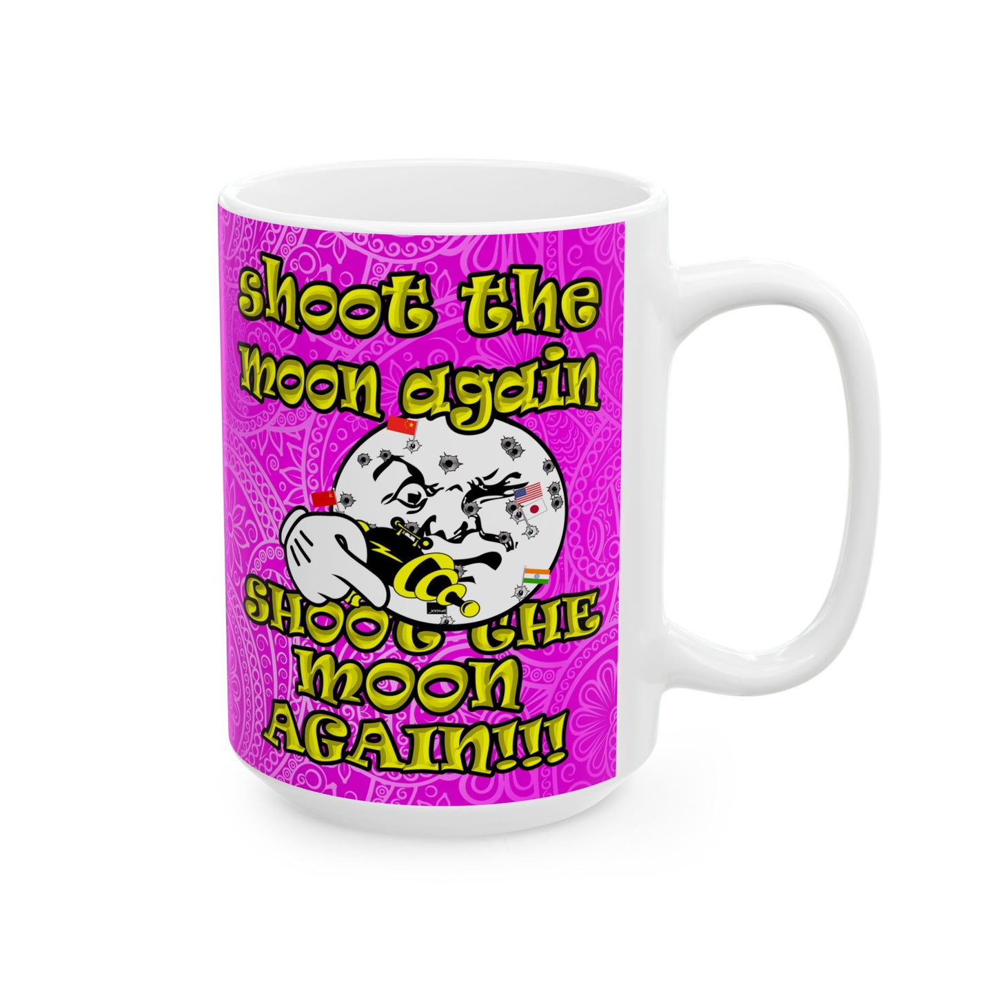 shoot the moon again - White Mug (pink swirl)