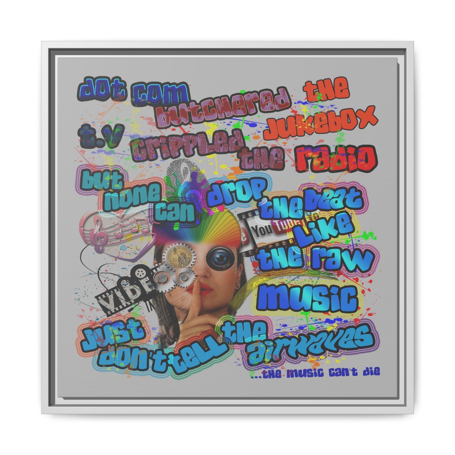 drop the beat - framed canvas art (light grey)