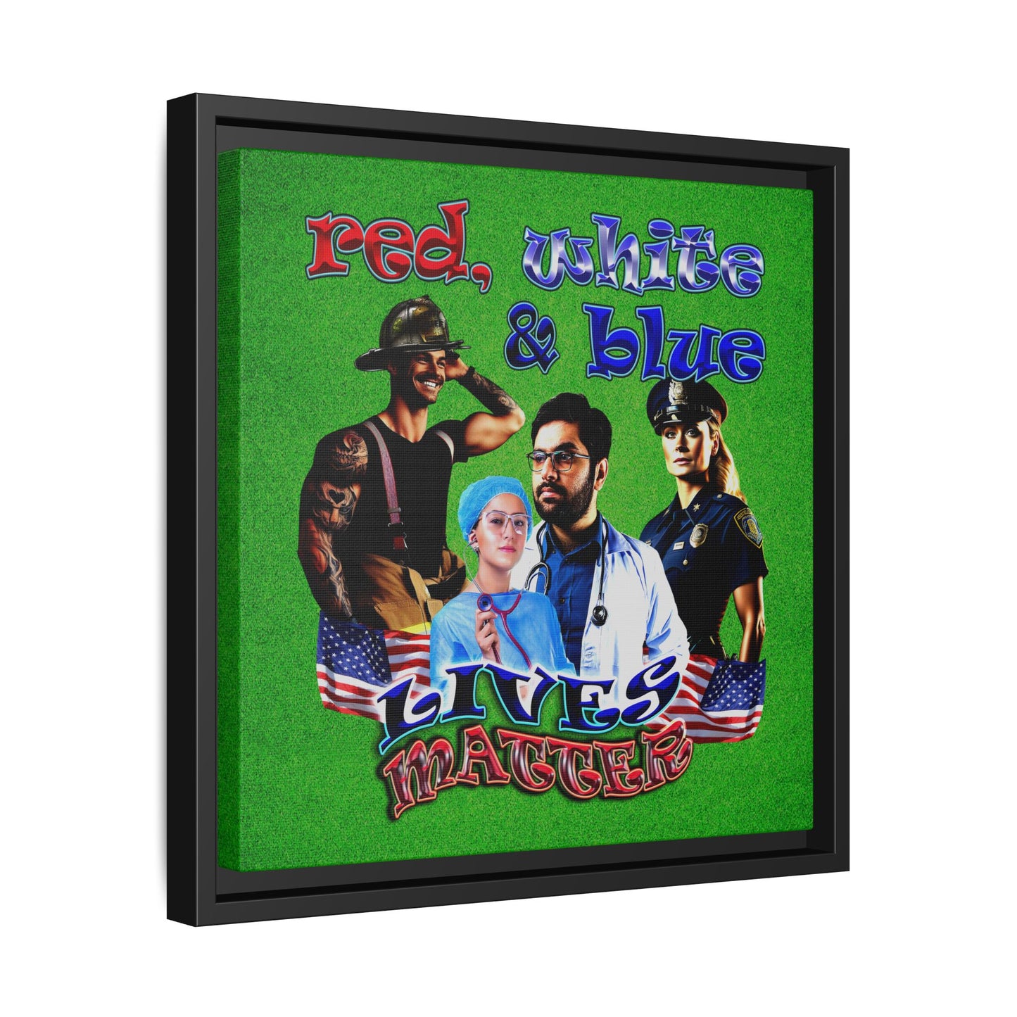rw&b lives matter - framed canvas art (green turf)